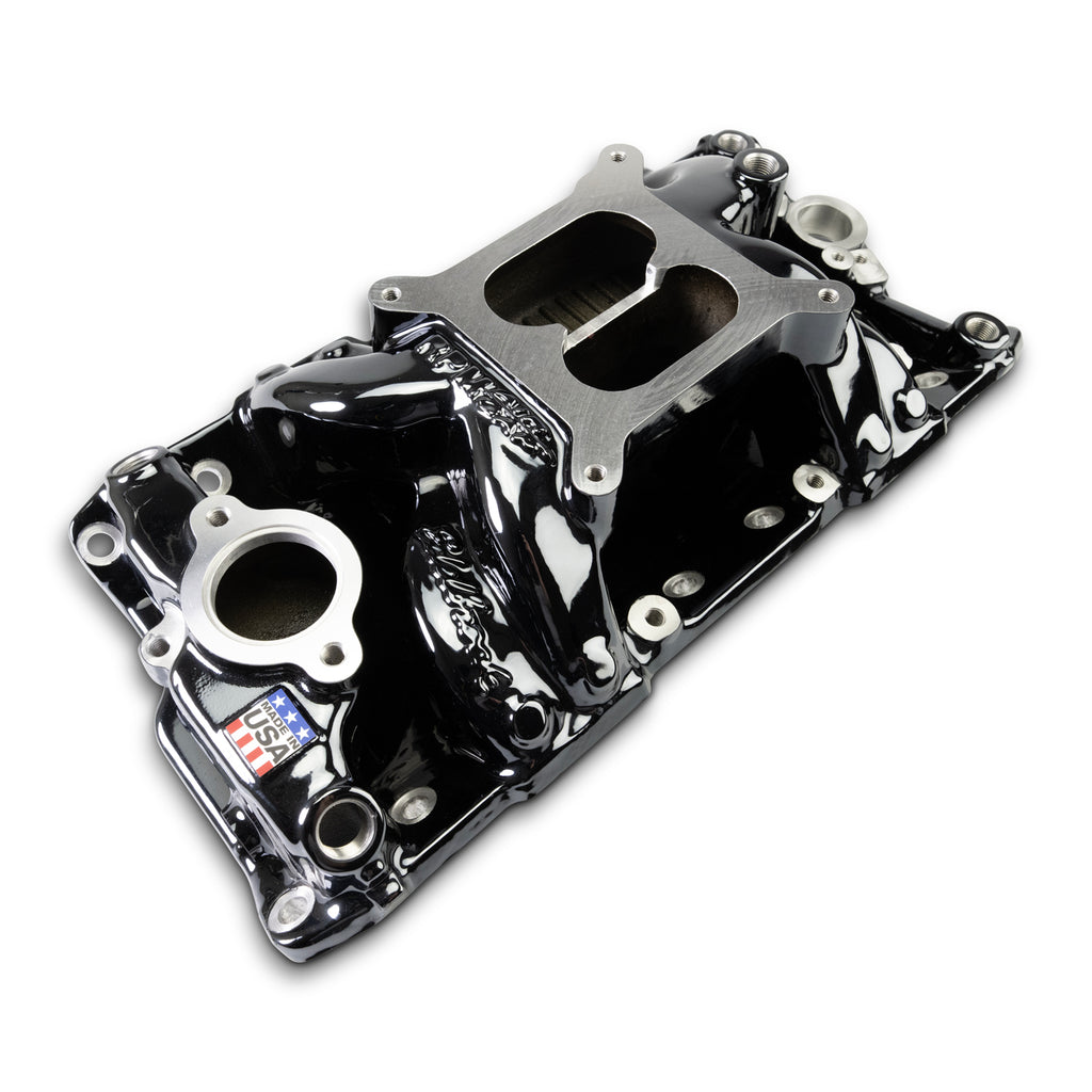 Performer-Rpm-Small-Block-Chevy-Air-Gap-Intake-Manifold,-Black-Plasma-Finish