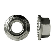 Load image into Gallery viewer, Paulin 009-127 M8-1.25 Metric Flange Nuts Steel Zinc Coarse Spin Lock Serrated Class 10