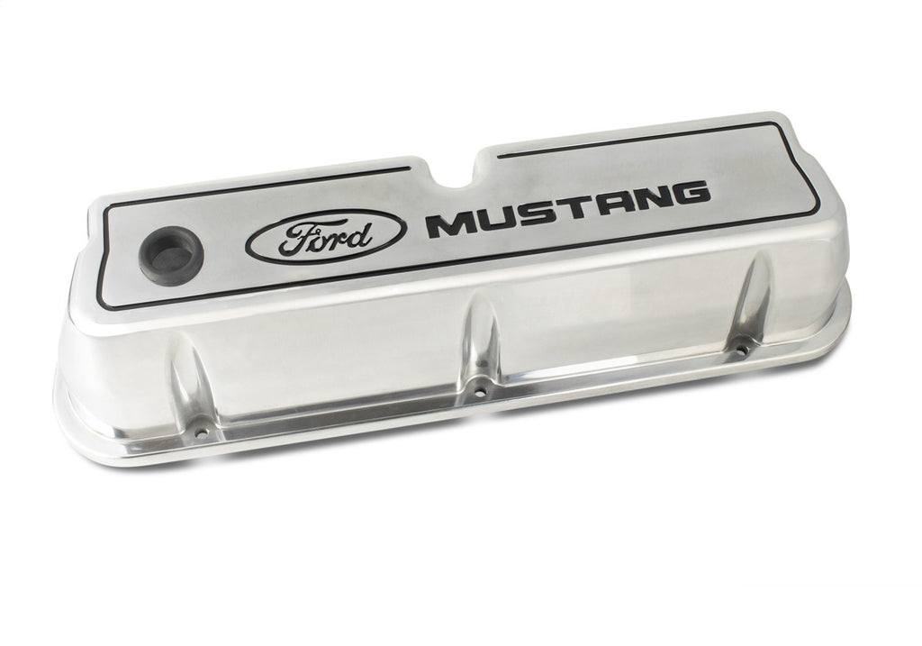 Ford Performance Parts 302-030 Ford Mustang Die-Cast Valve Covers Polished With Black Logo for Select Ford 300, Ford Bronco, Ford Country Sedan, Ford Country Squire, Ford Custom, Ford Custom 500, Ford E-100 Econoline, Ford E-100 Econoline Club Wagon,