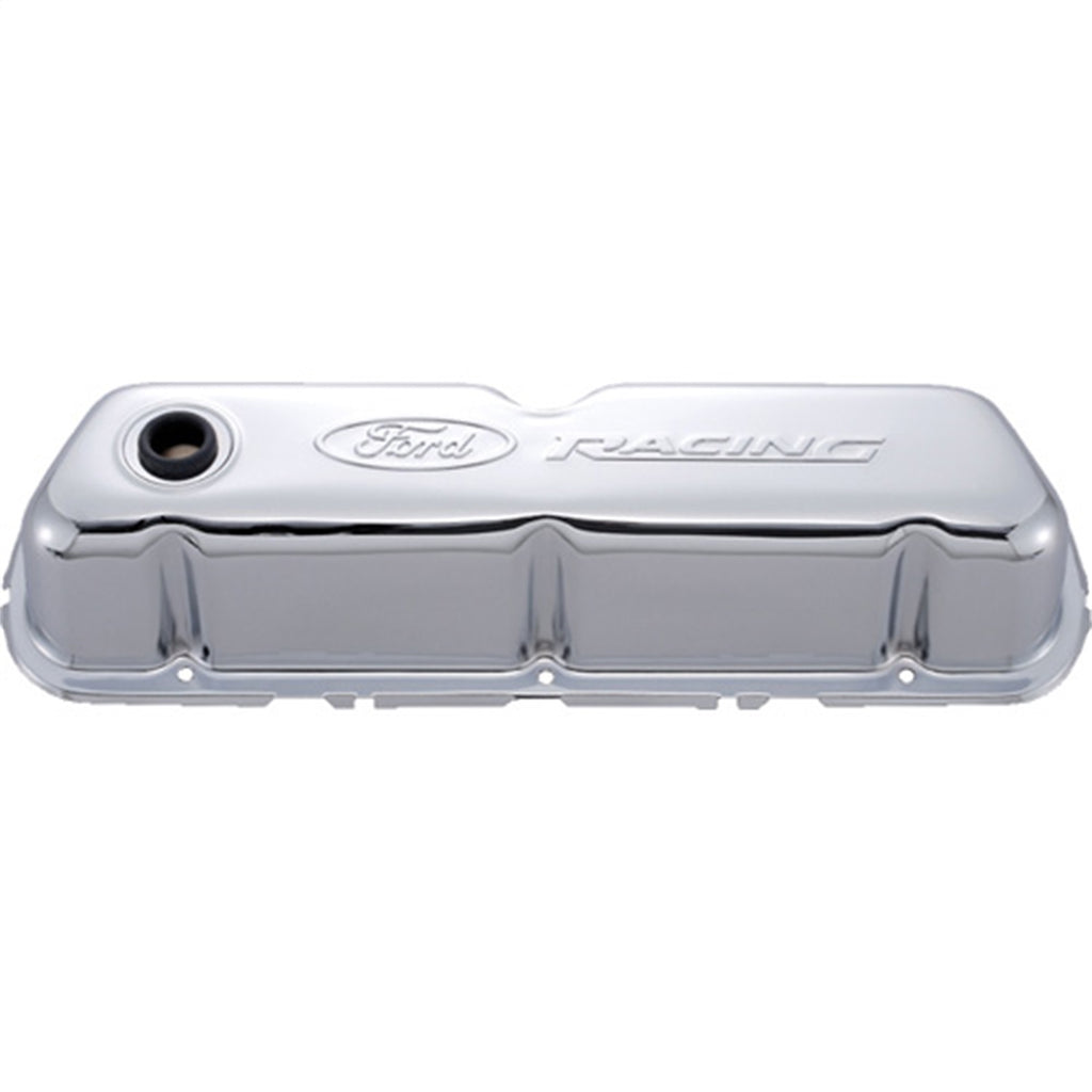 Ford Performance Parts 302-070 Ford Racing Embossed Logo Stamped Steel Valve Covers Chrome for Select Ford 300, Ford Bronco, Ford Country Sedan, Ford Country Squire, Ford Custom, Ford Custom 500, Ford E-100 Econoline, Ford E-100 Econoline Club Wagon,