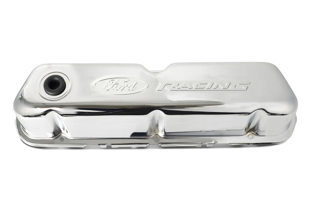 Ford Performance Parts 302-070 Ford Racing Embossed Logo Stamped Steel Valve Covers Chrome for Select Ford 300, Ford Bronco, Ford Country Sedan, Ford Country Squire, Ford Custom, Ford Custom 500, Ford E-100 Econoline, Ford E-100 Econoline Club Wagon,