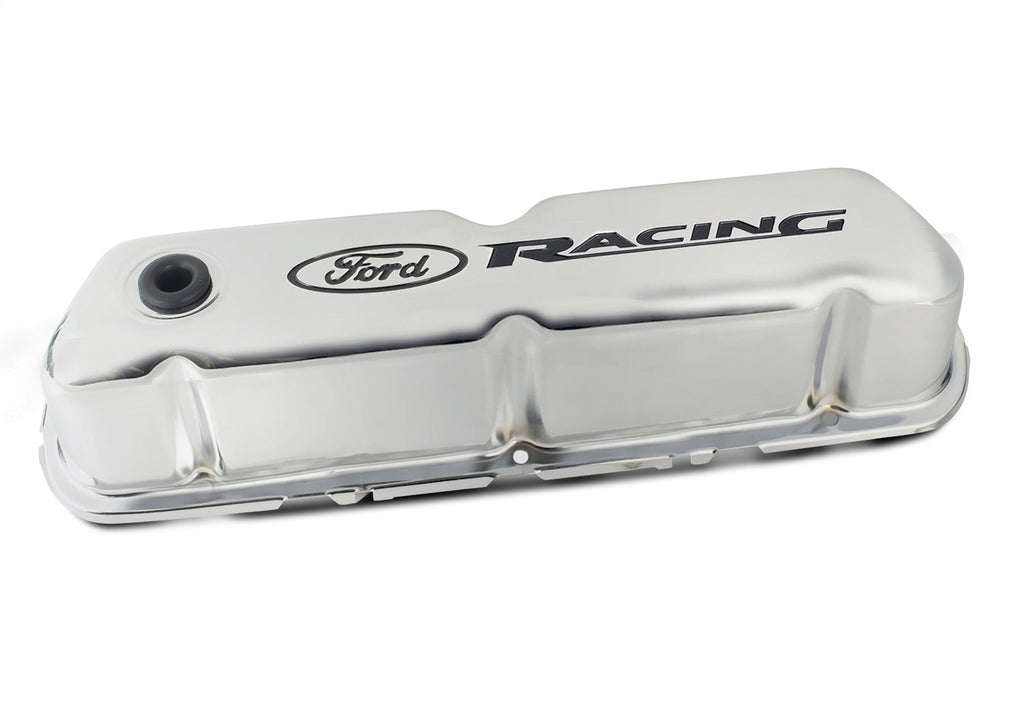 Ford Performance Parts 302-071 Ford Racing Logo Stamped Steel Valve Covers Chrome for Select Ford 300, Ford Bronco, Ford Country Sedan, Ford Country Squire, Ford Custom, Ford Custom 500, Ford E-100 Econoline, Ford E-100 Econoline Club Wagon, Ford E-150