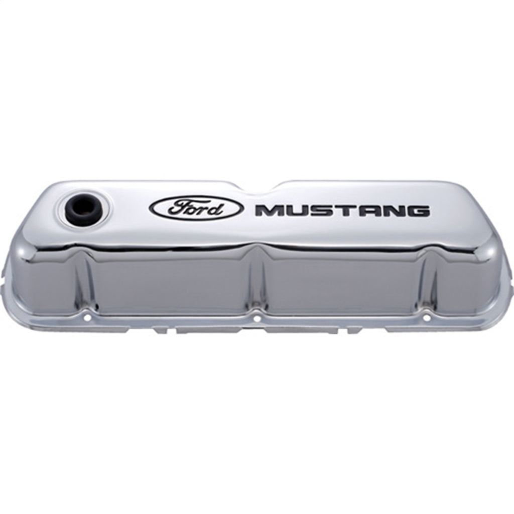 Ford Performance Parts 302-100 Ford Mustang Logo Stamped Steel Chrome Valve Covers for Select Ford 300, Ford Bronco, Ford Country Sedan, Ford Country Squire, Ford Custom, Ford Custom 500, Ford E-100 Econoline, Ford E-100 Econoline Club Wagon, Ford E-150