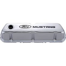Load image into Gallery viewer, Ford Performance Parts 302-100 Ford Mustang Logo Stamped Steel Chrome Valve Covers for Select Ford 300, Ford Bronco, Ford Country Sedan, Ford Country Squire, Ford Custom, Ford Custom 500, Ford E-100 Econoline, Ford E-100 Econoline Club Wagon, Ford E-150