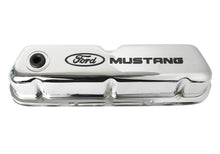 Load image into Gallery viewer, Ford Performance Parts 302-100 Ford Mustang Logo Stamped Steel Chrome Valve Covers for Select Ford 300, Ford Bronco, Ford Country Sedan, Ford Country Squire, Ford Custom, Ford Custom 500, Ford E-100 Econoline, Ford E-100 Econoline Club Wagon, Ford E-150