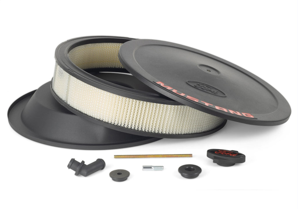 Ford Performance Parts 302-362 Air Cleaner Kit: Black Crinkle Finish, Red Mustang Emblem for Select Ford Mustang