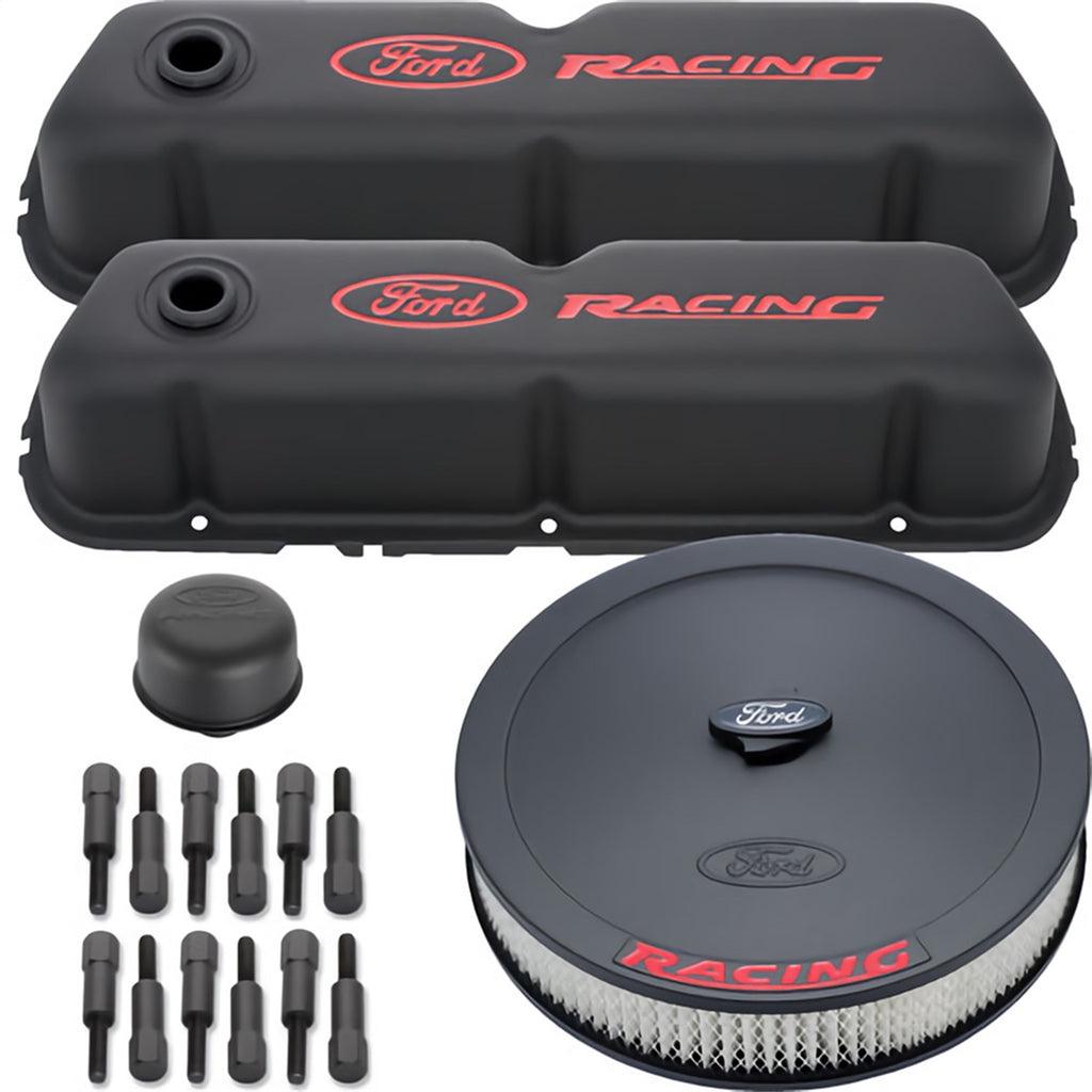 Ford Performance Parts 302-500 Ford Racing Complete Dress Up Kit, Black Crinkle Finish for Select Ford 300, Ford Bronco, Ford Country Sedan, Ford Country Squire, Ford Custom, Ford Custom 500, Ford E-100 Econoline, Ford E-100 Econoline Club Wagon, Ford