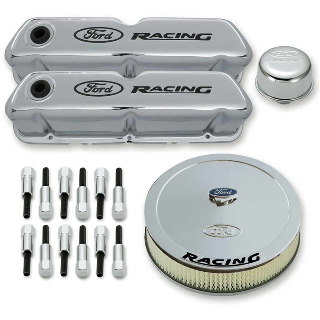 Ford Performance Parts 302-510 Ford Racing Complete Dress Up Kit, Chrome Finish With Black Emblems for Select Ford 300, Ford Bronco, Ford Country Sedan, Ford Country Squire, Ford Custom, Ford Custom 500, Ford E-100 Econoline, Ford E-100 Econoline Club