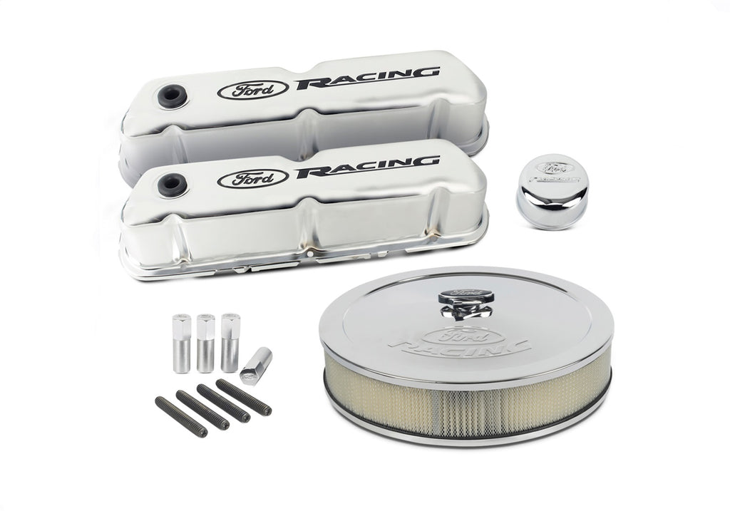 Ford Performance Parts 302-510 Ford Racing Complete Dress Up Kit, Chrome Finish With Black Emblems for Select Ford 300, Ford Bronco, Ford Country Sedan, Ford Country Squire, Ford Custom, Ford Custom 500, Ford E-100 Econoline, Ford E-100 Econoline Club