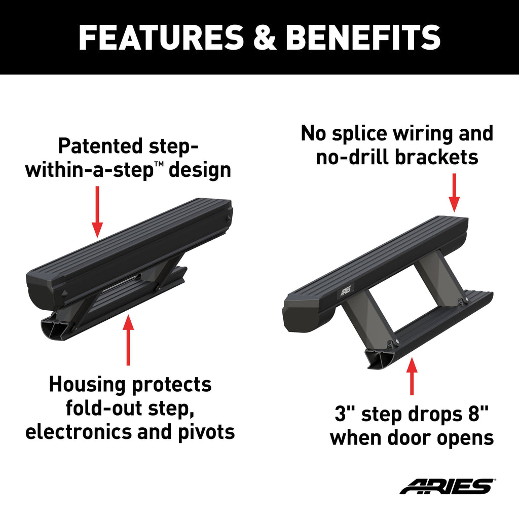 ARIES 3025144 ActionTrac 48.75" Powered Running Boards (No Brackets) for Select Jeep Wrangler