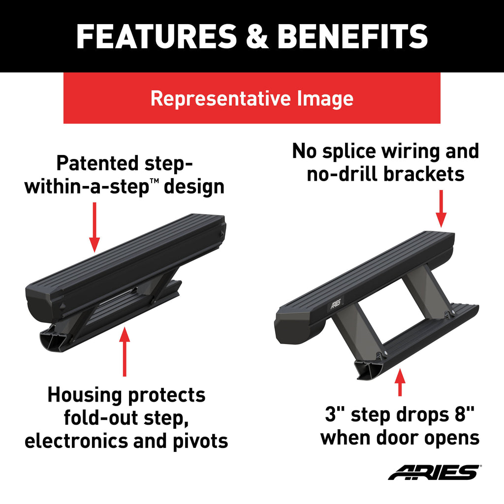 ARIES 3034470 ActionTrac 48.75" Powered Running Boards, Select Jeep Wrangler JK 2-Door for Select Jeep Wrangler