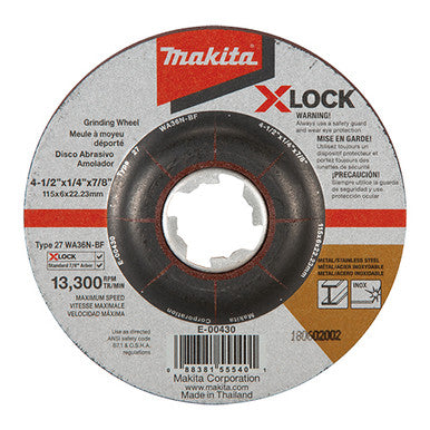 Makita E-00430 4-1/2"x1/4"x7/8" X-Lock Depressed Centre Grinding Wheel T27 WA36N