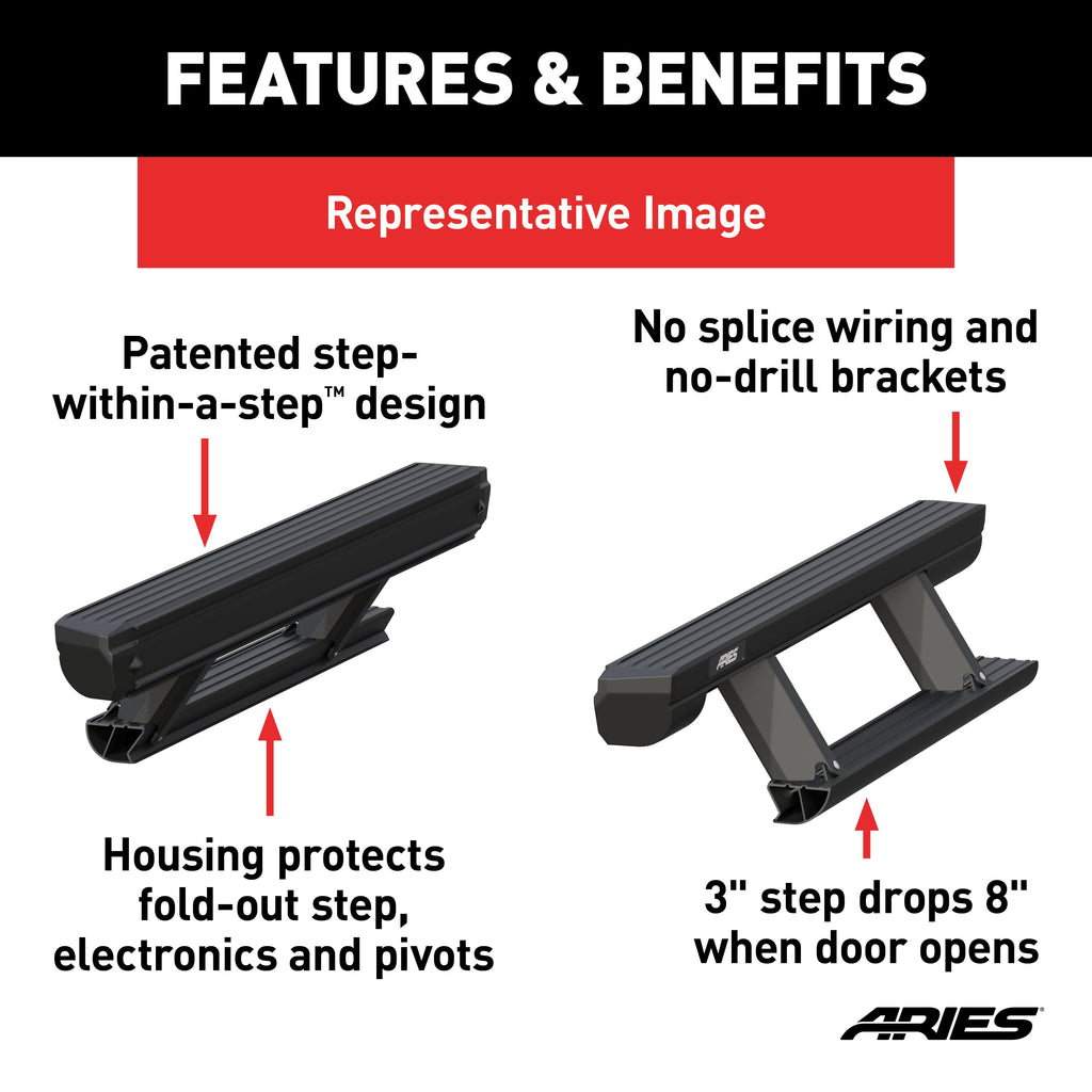 ARIES 3048923 ActionTrac 69.6in. Powered Running Boards; Select Ford Bronco - Truck Part Superstore