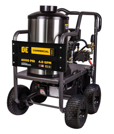 BE Power Equipment HW4013HG 4,000 PSI - 4.0 GPM Hot Water Pressure Washer With Honda Gx390 Engine And General Triplex Pump