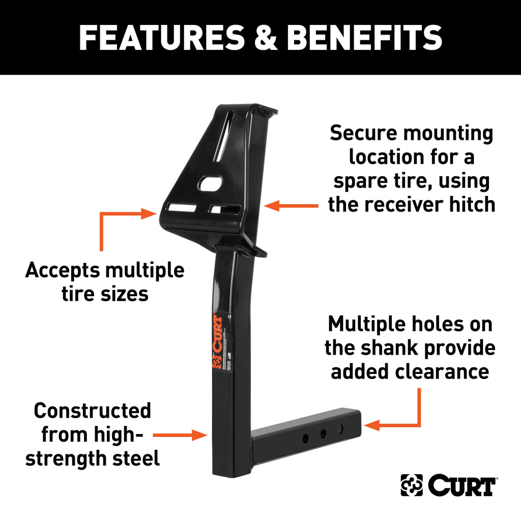 CURT 31006 Hitch-Mounted Spare Tire Mount (Fits 2" Receiver)
