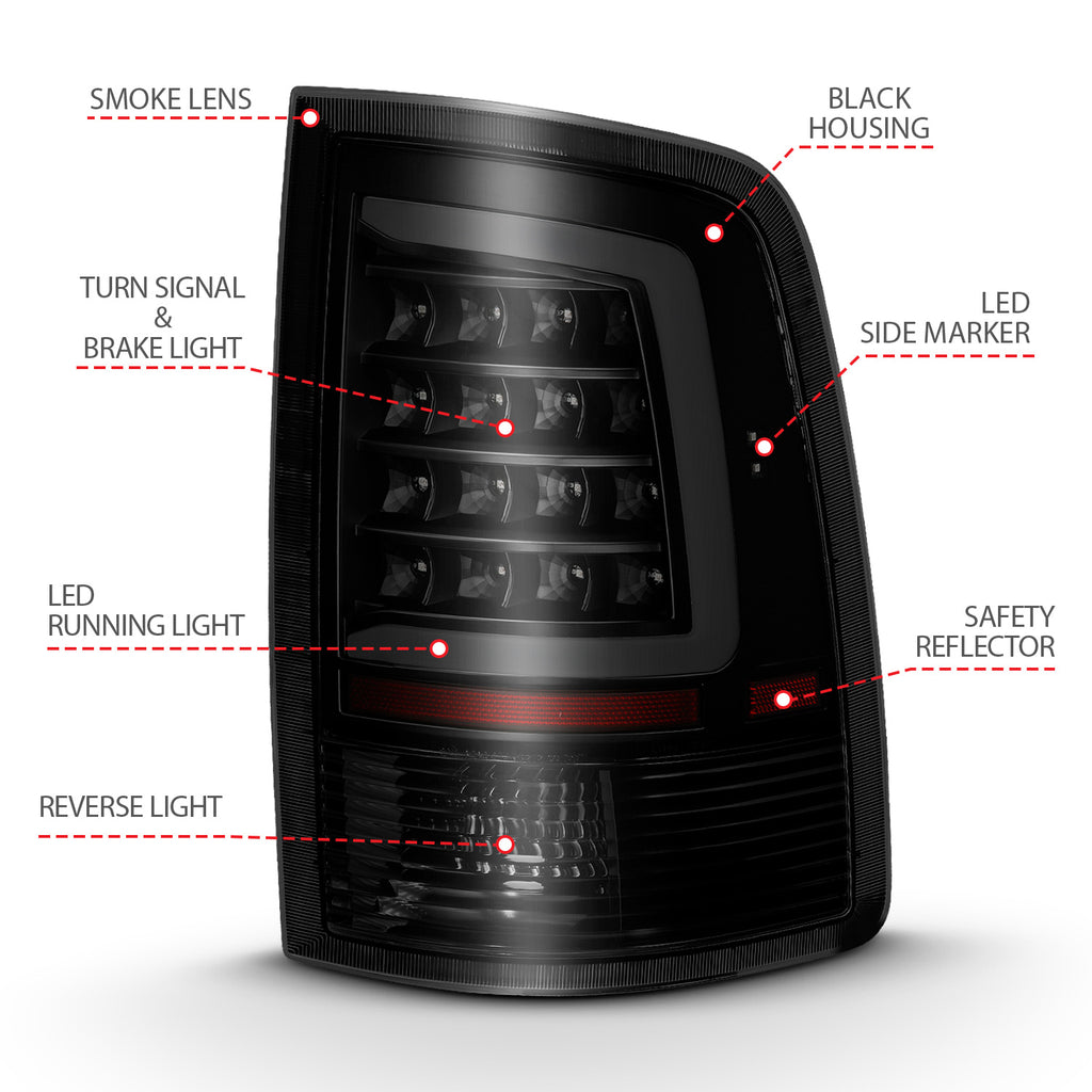 ANZO USA 311319 Tail Light Assembly for Select Dodge Ram 1500, Dodge Ram 2500, Dodge Ram 3500, Ram 1500, Ram Classic, Ram 2500, Ram