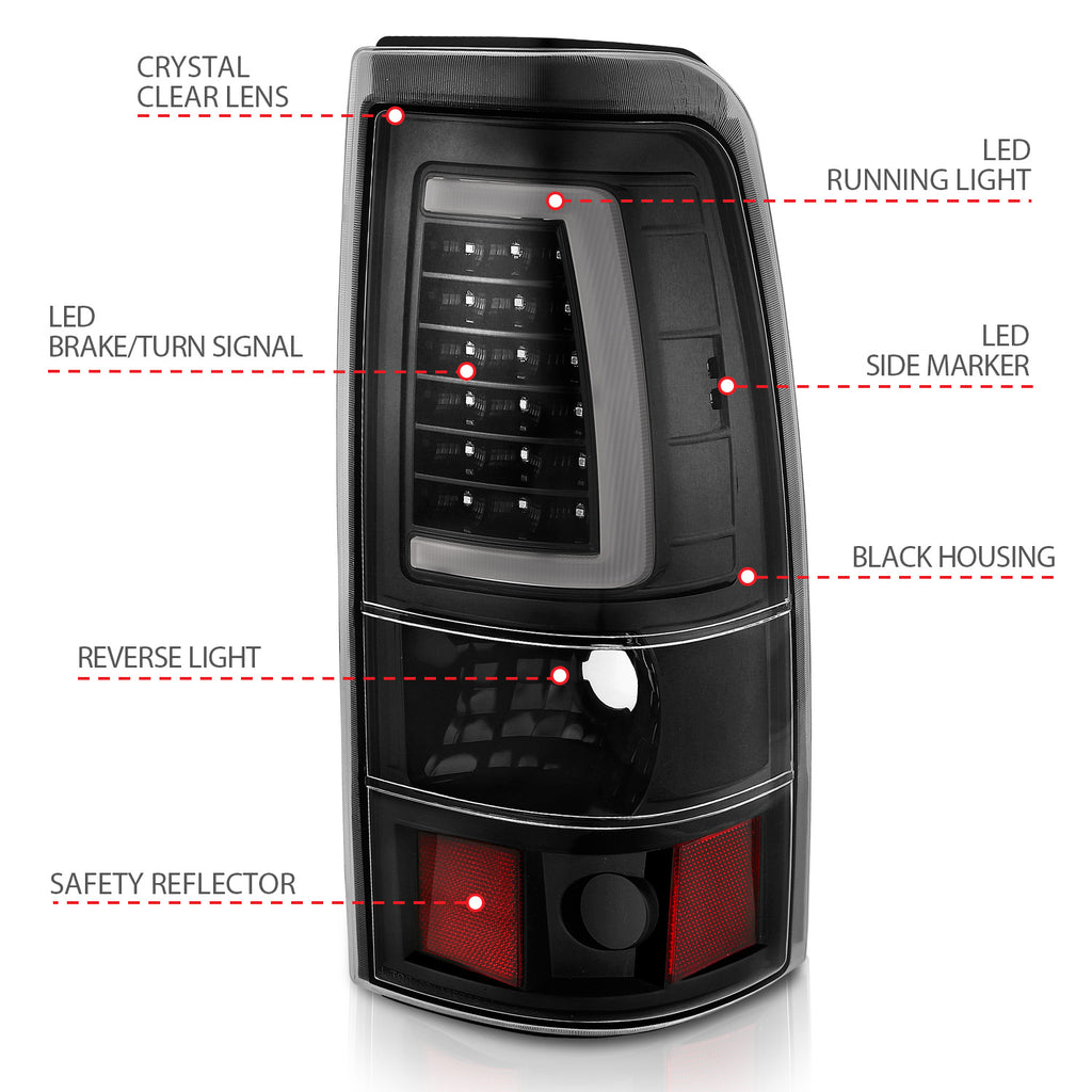 ANZO USA 311330 Tail Light Assembly for Select Chevrolet Silverado 1500, Chevrolet Silverado HD, Chevrolet Silverado 2500, Chevrolet Silverado HD, Chevrolet Silverado 3500, GMC Sierra 1500, GMC Sierra Classic, GMC Sierra HD, GMC Sierra 2500, GMC Sierra