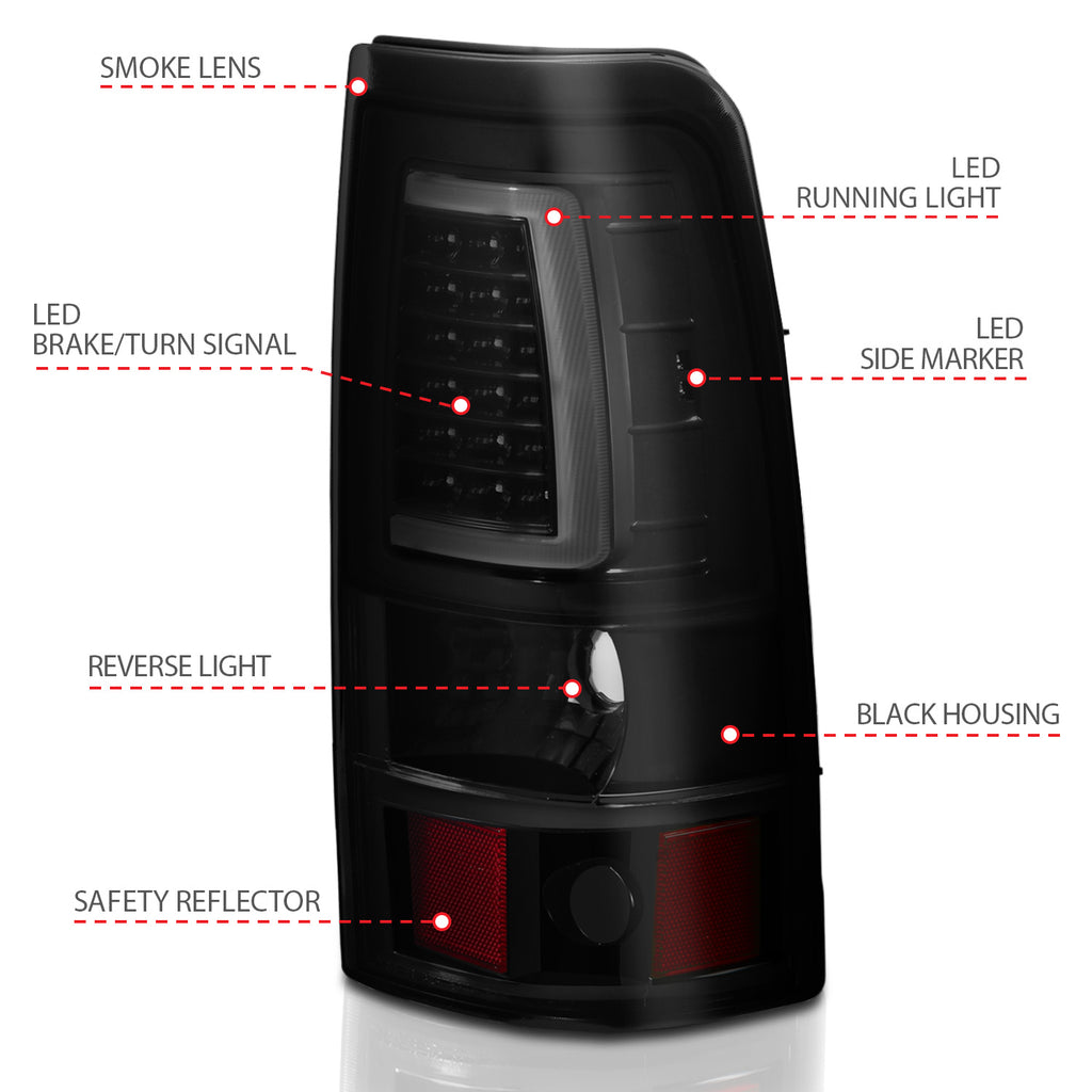 ANZO USA 311331 Tail Light Assembly for Select Chevrolet Silverado 1500, Chevrolet Silverado HD, Chevrolet Silverado 2500, Chevrolet Silverado HD, Chevrolet Silverado 3500, GMC Sierra 1500, GMC Sierra Classic, GMC Sierra HD, GMC Sierra 2500, GMC Sierra