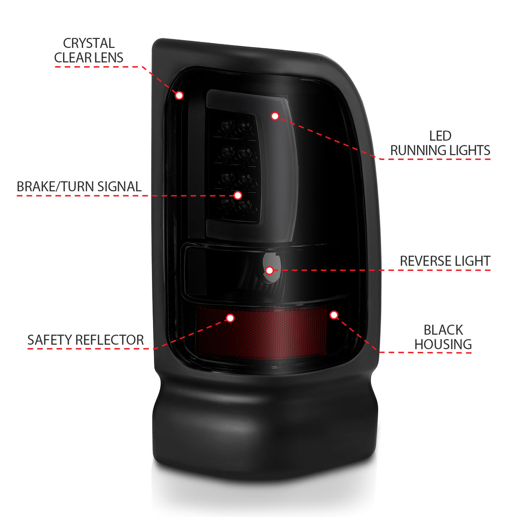 ANZO USA 311340 Tail Light Assembly for Select Dodge Ram 1500, Dodge Ram 2500, Dodge Ram