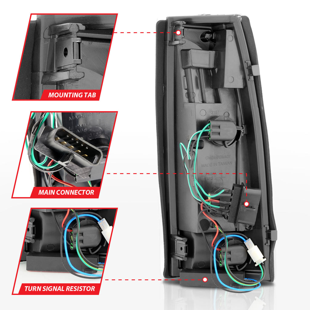 ANZO USA 311344 Tail Light Assembly for Select Cadillac Escalade, Chevrolet Blazer, Chevrolet C1500, Chevrolet C2500, Chevrolet C3500, Chevrolet K1500, Chevrolet K2500, Chevrolet K3500, Chevrolet Suburban, Chevrolet Tahoe, GMC C1500, GMC C2500, GMC