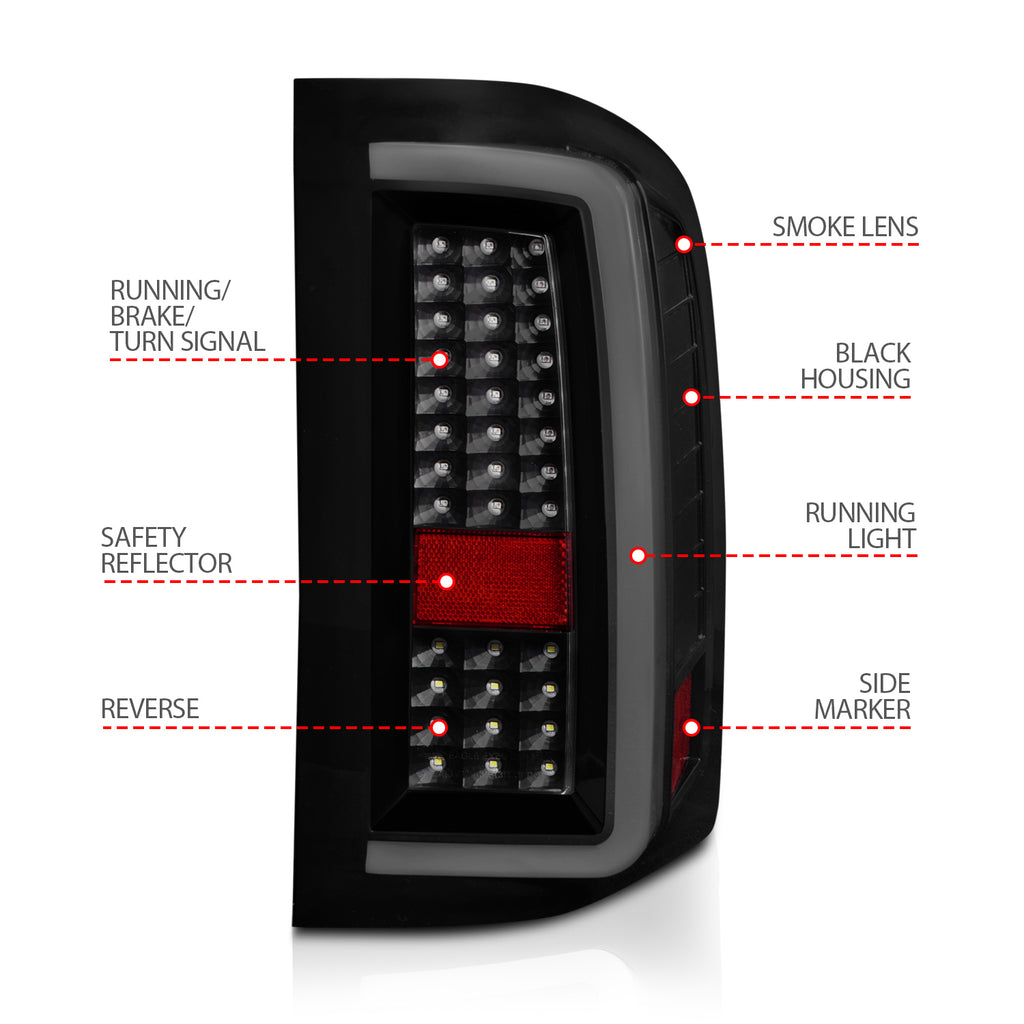ANZO USA 311381 Tail Light Assembly for Select Chevrolet Silverado 1500, Chevrolet Silverado 2500, Chevrolet Silverado HD, Chevrolet Silverado 3500, Chevrolet Silverado HD