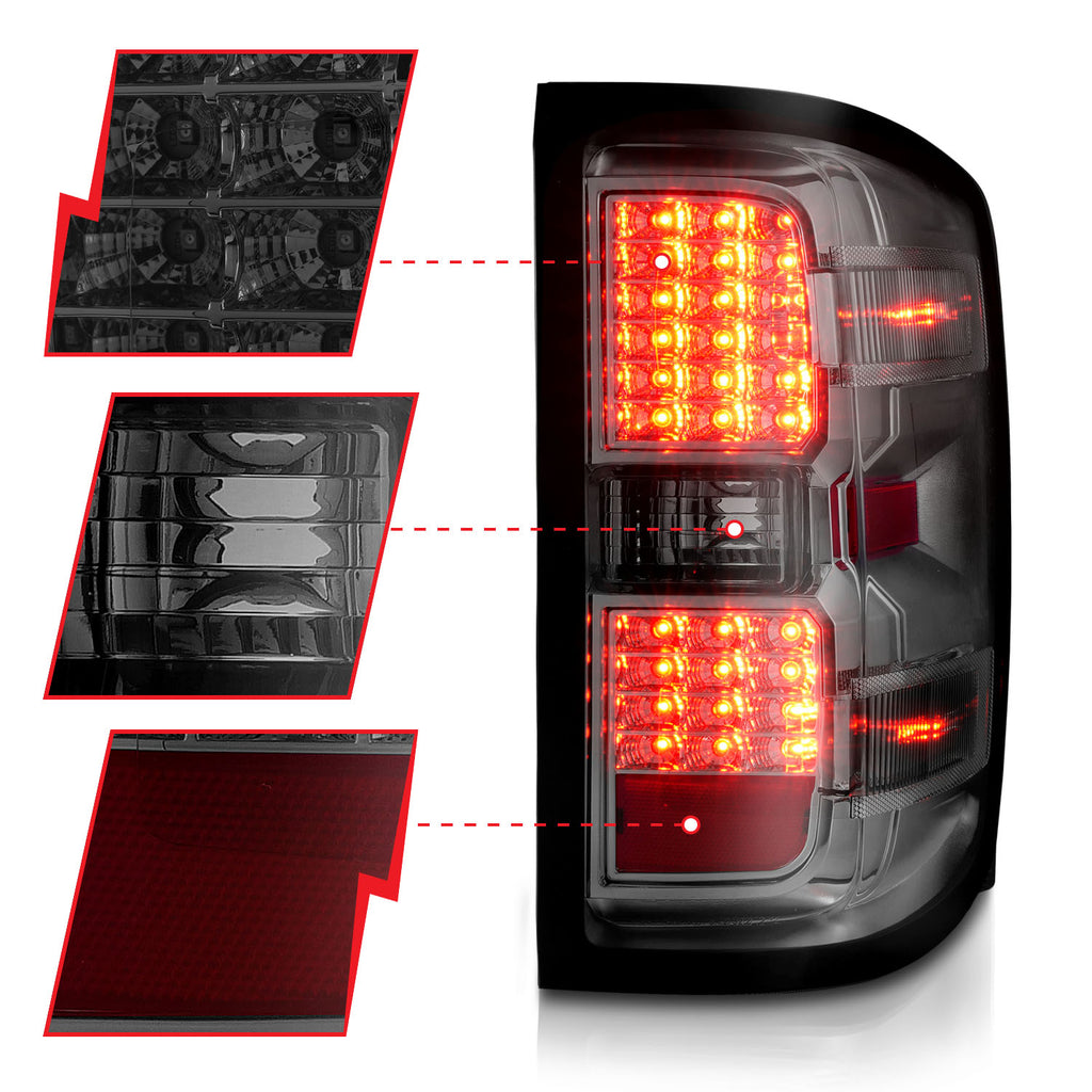 ANZO USA 311424 Tail Light Assembly for Select Chevrolet Silverado 1500, Chevrolet Silverado 2500, Chevrolet Silverado HD, Chevrolet Silverado 3500, Chevrolet Silverado HD, GMC Sierra HD