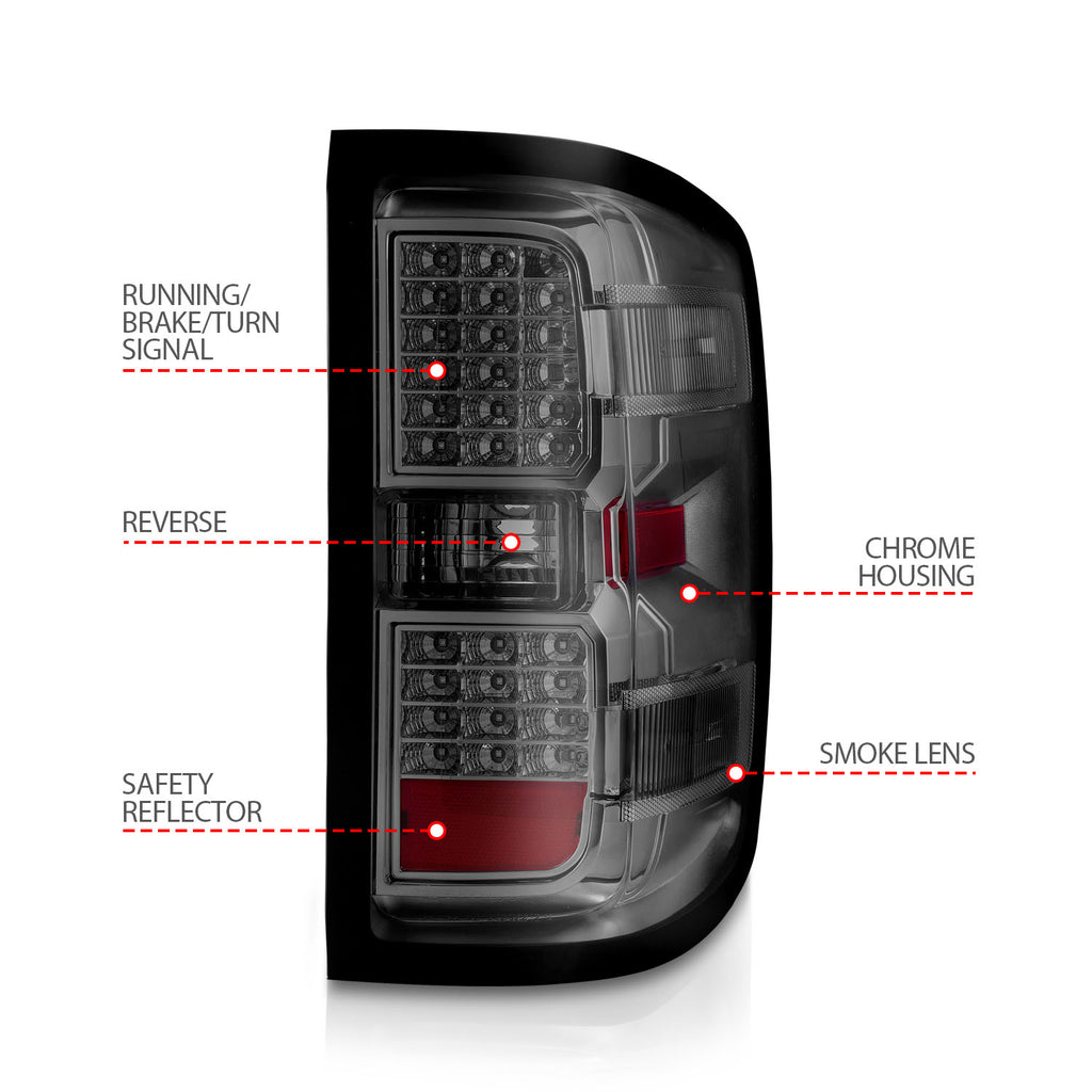 ANZO USA 311424 Tail Light Assembly for Select Chevrolet Silverado 1500, Chevrolet Silverado 2500, Chevrolet Silverado HD, Chevrolet Silverado 3500, Chevrolet Silverado HD, GMC Sierra HD