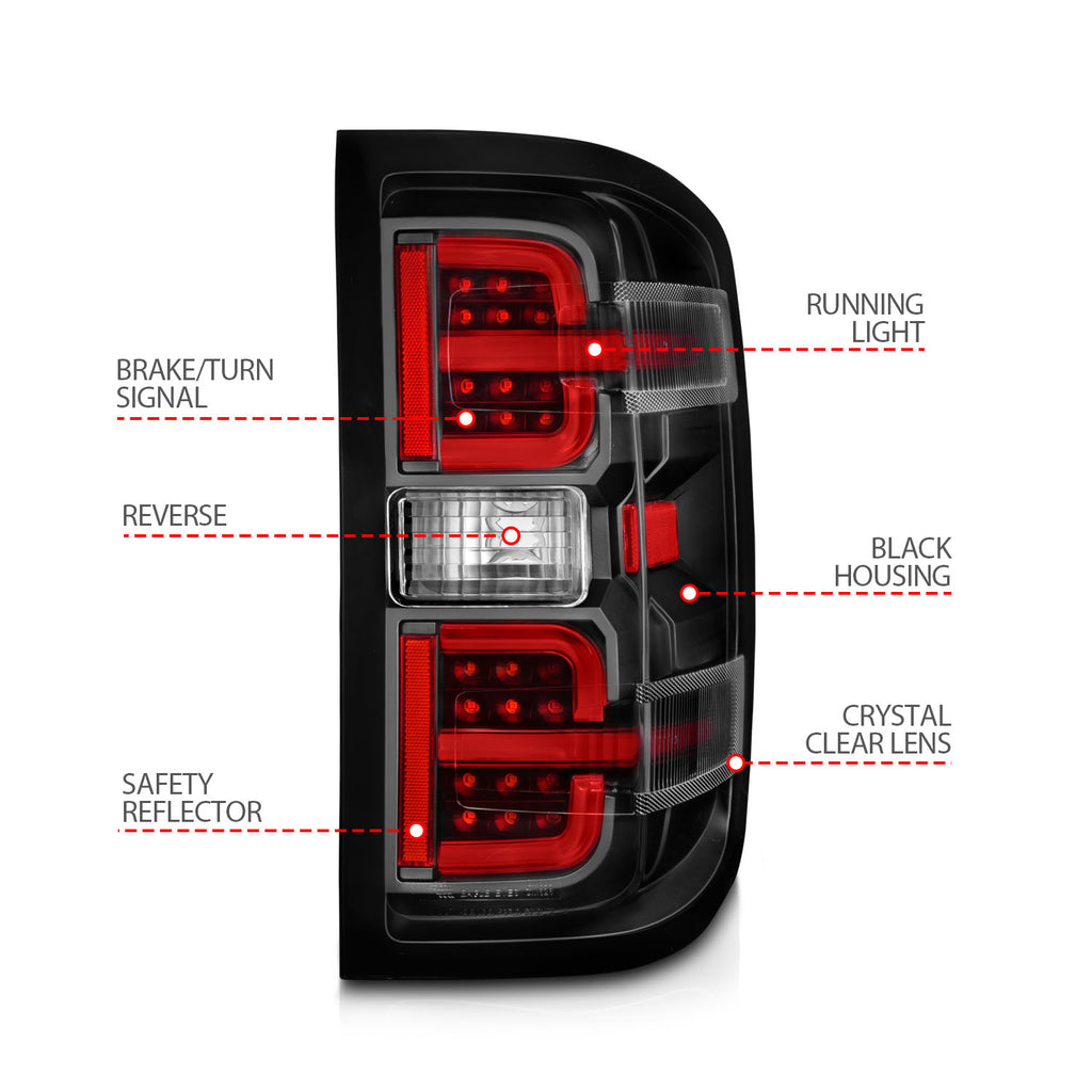 ANZO USA 311425 Tail Light Assembly for Select Chevrolet Silverado 1500, Chevrolet Silverado 2500, Chevrolet Silverado HD, Chevrolet Silverado 3500, Chevrolet Silverado HD, GMC Sierra HD