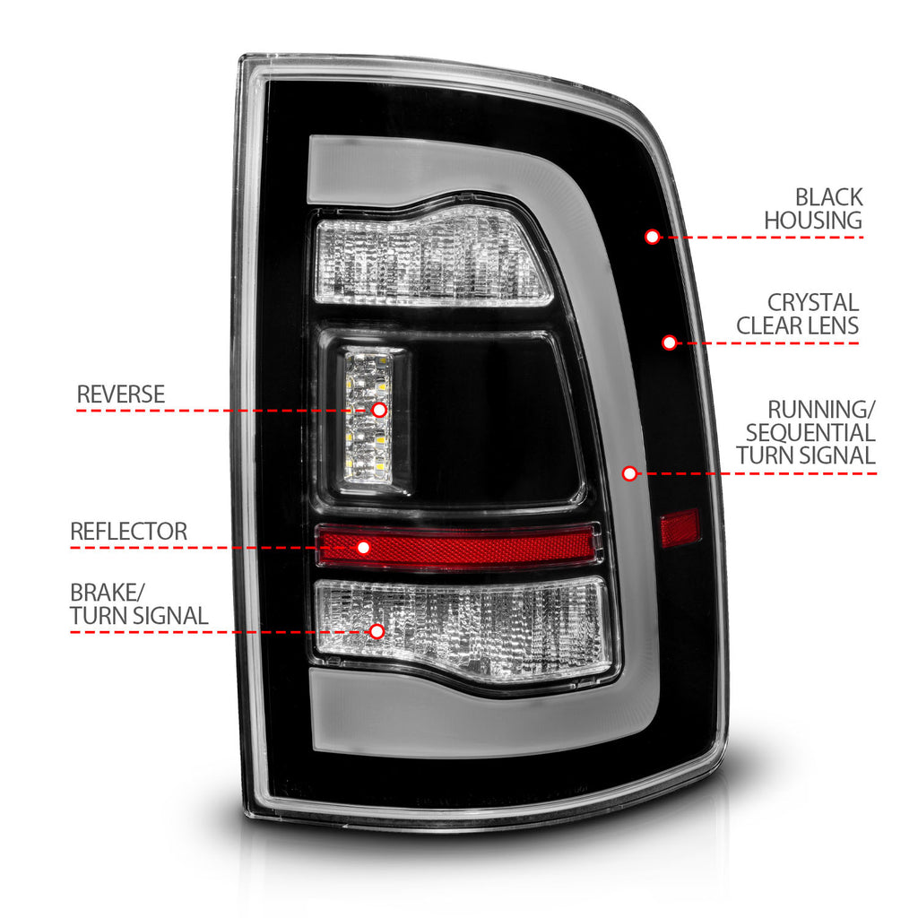 ANZO USA 311469 RAM 1500 09-18, 2500/3500 10-18 LED TAIL LIGHTS BLACK CLEAR LENS W/ SQTL SIGNAL for Select Dodge Ram 1500, Dodge Ram 2500, Dodge Ram 3500, Ram 1500, Ram 2500, Ram