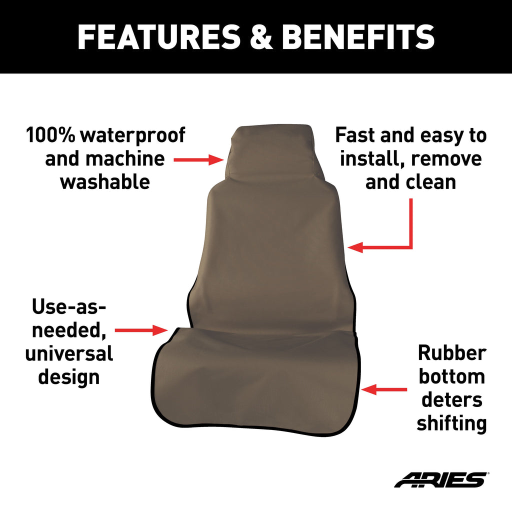 ARIES 3142-18 Seat Defender 58in. x 23in. Removable Waterproof Brown Bucket Seat Cover - Truck Part Superstore