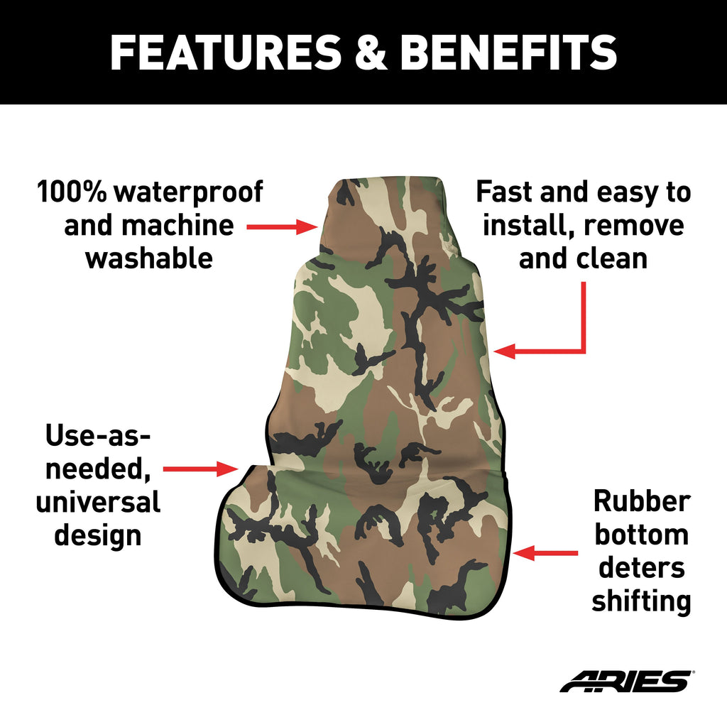 ARIES 3142-20 Seat Defender 58" x 23" Removable Waterproof Camo Bucket Seat Cover