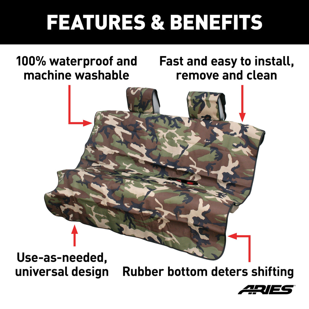 ARIES 3147-20 Seat Defender 58" x 63" Removable Waterproof Camo XL Bench Seat Cover