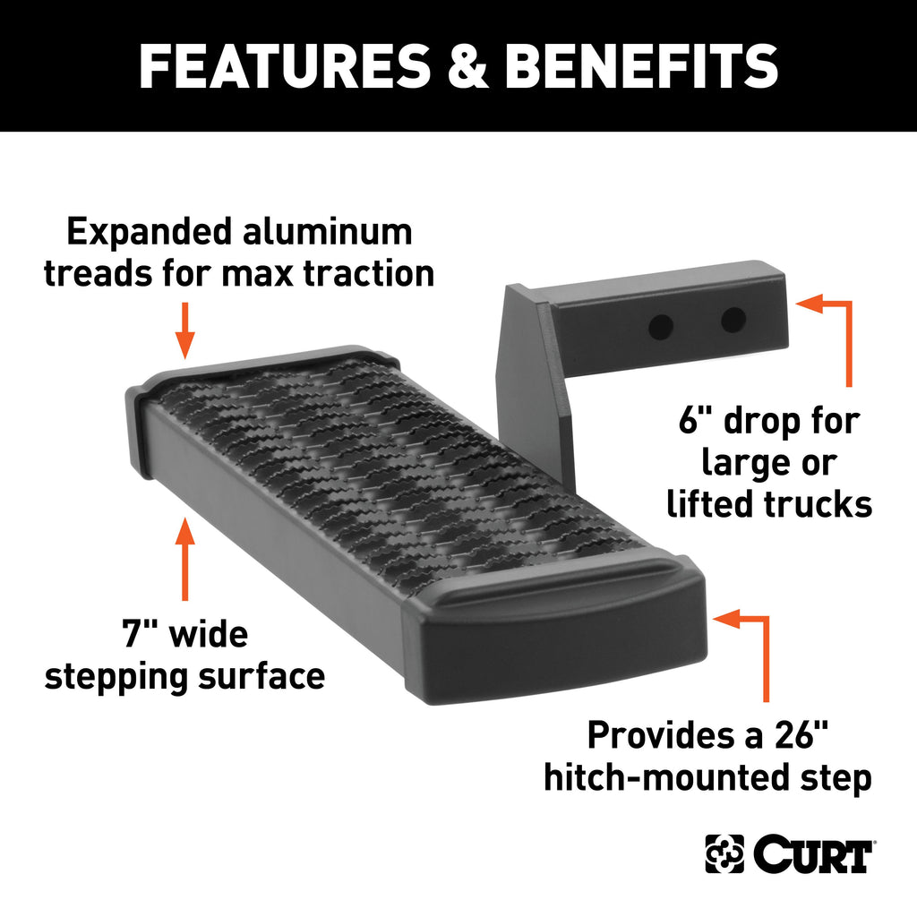 CURT 32002 Grip Step Receiver Hitch Step with 6" Drop