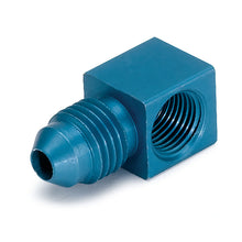 Load image into Gallery viewer, AutoMeter 3278 FITTING, ADAPTER, 90?, 1/8" NPTF FEMALE TO -4AN MALE, ALUMINUM, BLUE ANODIZED