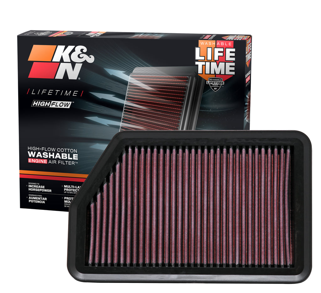 K&N 33-2451 Replacement Air Filter for Select Hyundai Creta, Hyundai Creta Grand, Hyundai Elantra, Hyundai Elantra Coupe, Hyundai Elantra GT, Hyundai Tucson, Hyundai ix35, Kia Forte, Kia Forte Koup, Kia Forte5, Kia Sportage