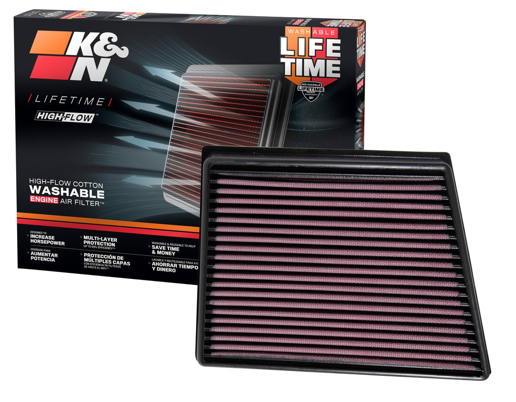 K&N 33-3075 Replacement Air Filter for Select Jaguar F-Pace, Jaguar XE, Jaguar XF, Land Rover Range Rover Velar