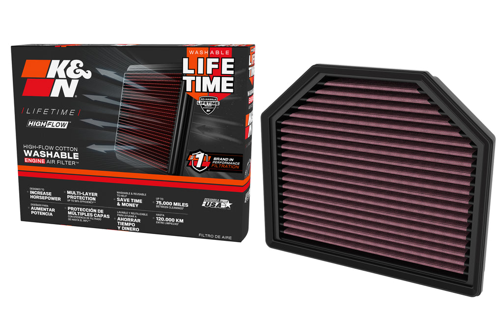 K&N 33-3191 Replacement Air Filter for Select Audi A5, Audi A5 Quattro, Audi A6, Audi A6 Quattro, Audi S5