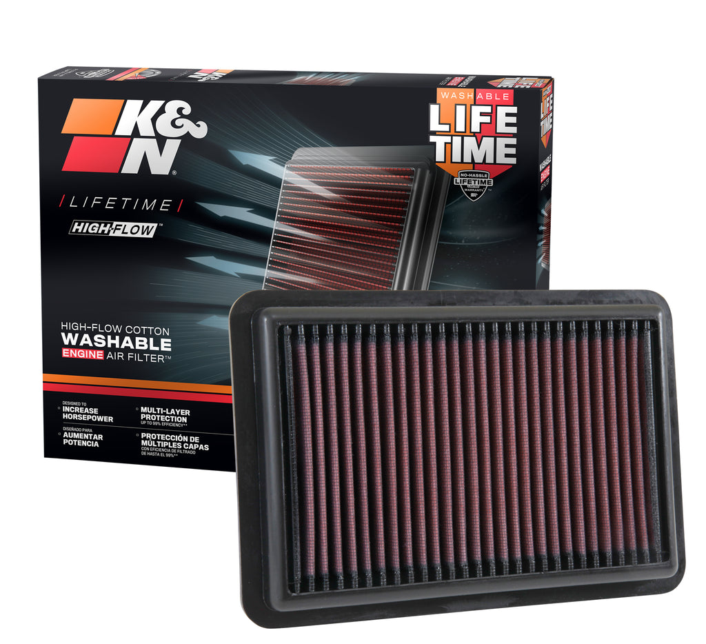 K&N 33-5050 Replacement Air Filter for Select Hyundai Elantra, Hyundai Elantra GT, Hyundai Kona, Hyundai Veloster, Kia Forte, Kia Seltos, Kia Soul