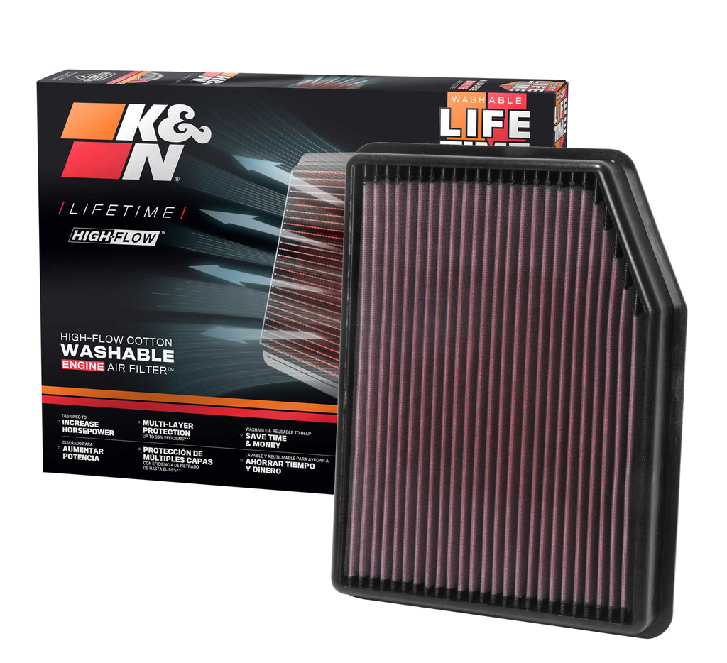K&N 33-5083 Replacement Air Filter for Select Cadillac Escalade, Cadillac Escalade ESV, Chevrolet Silverado 1500, Chevrolet Silverado LTD, Chevrolet Silverado Nueva, Chevrolet Silverado HD, Chevrolet Silverado HD, Chevrolet Suburban, Chevrolet Tahoe, GMC