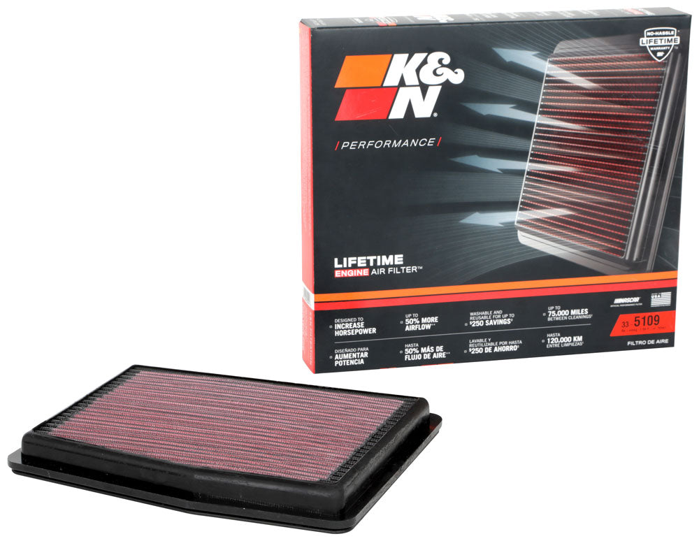 K&N 33-5109 Replacement Air Filter for Select Hyundai Santa Fe, Hyundai Sonata, Hyundai Tucson, Kia Sorento, Kia Sportage