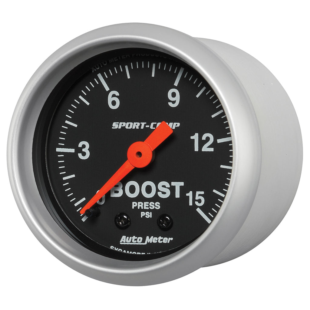 AutoMeter 3302 GAUGE, BOOST, 2 1/16", 15PSI, MECHANICAL, SPORT-COMP