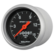 Load image into Gallery viewer, AutoMeter 3302 GAUGE, BOOST, 2 1/16", 15PSI, MECHANICAL, SPORT-COMP