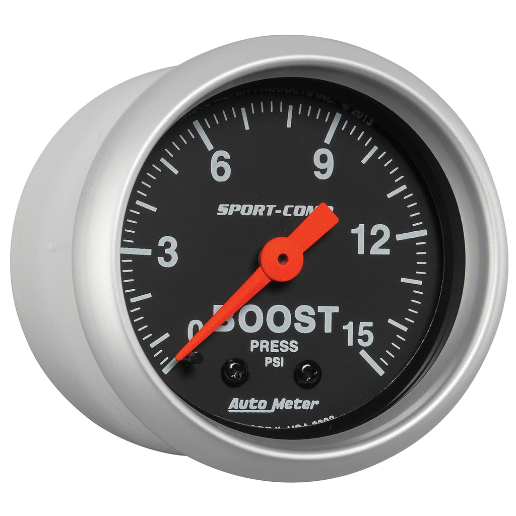 AutoMeter 3302 GAUGE, BOOST, 2 1/16", 15PSI, MECHANICAL, SPORT-COMP