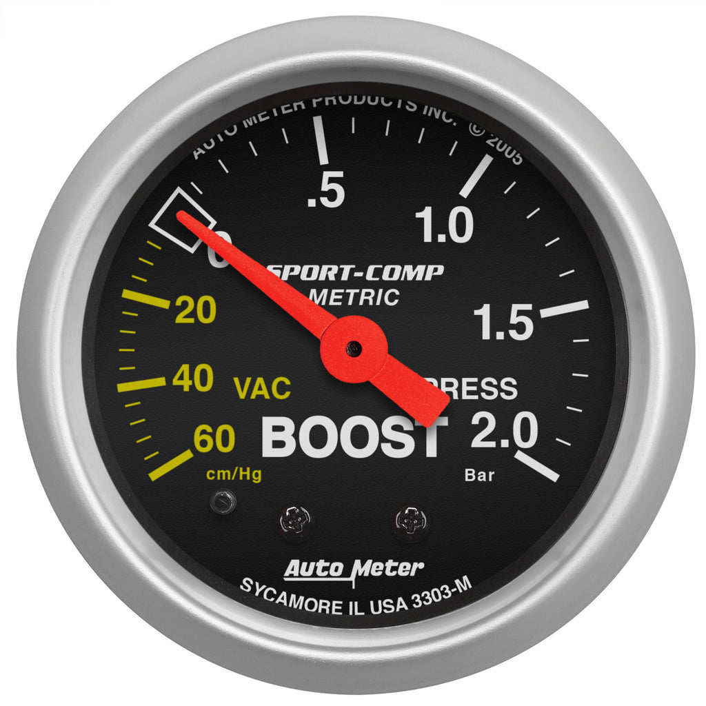 AutoMeter 3303-M GAUGE, VAC/BOOST, 2 1/16", 60CMHG - 2.0BAR, MECHANICAL, SPORT-COMP