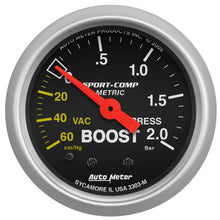 Load image into Gallery viewer, AutoMeter 3303-M GAUGE, VAC/BOOST, 2 1/16", 60CMHG - 2.0BAR, MECHANICAL, SPORT-COMP