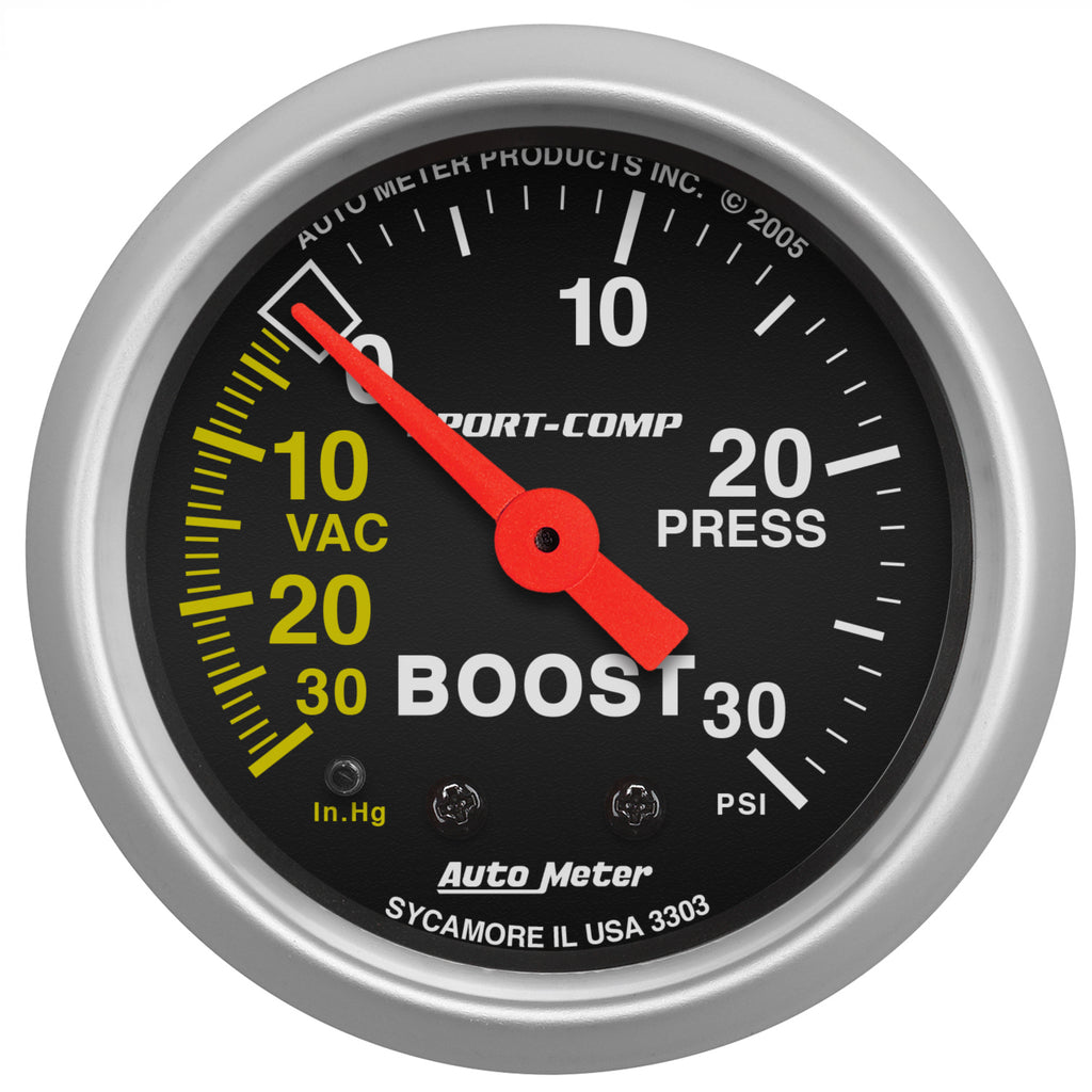 AutoMeter 3303 GAUGE, VAC/BOOST, 2 1/16", 30INHG-30PSI, MECHANICAL, SPORT-COMP