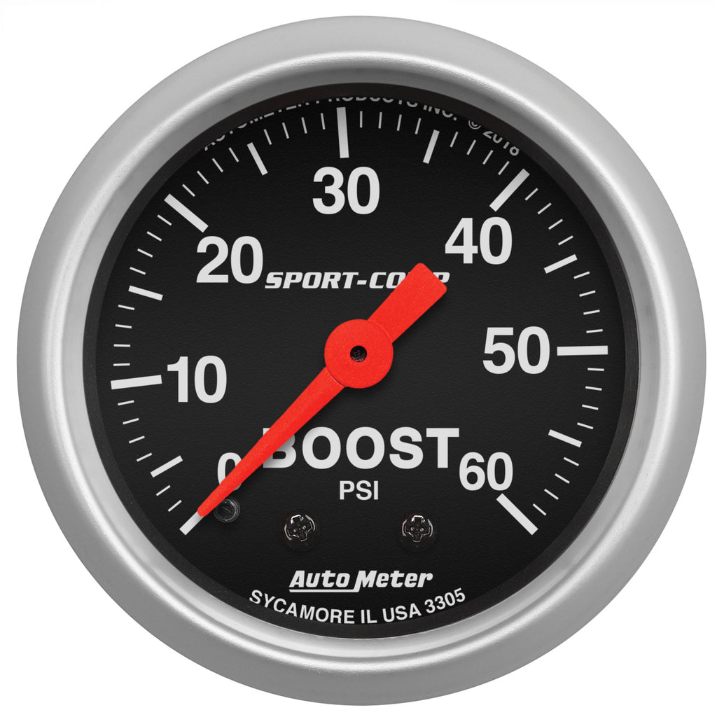 AutoMeter 3305 GAUGE, BOOST, 2 1/16", 60PSI, MECHANICAL, SPORT-COMP