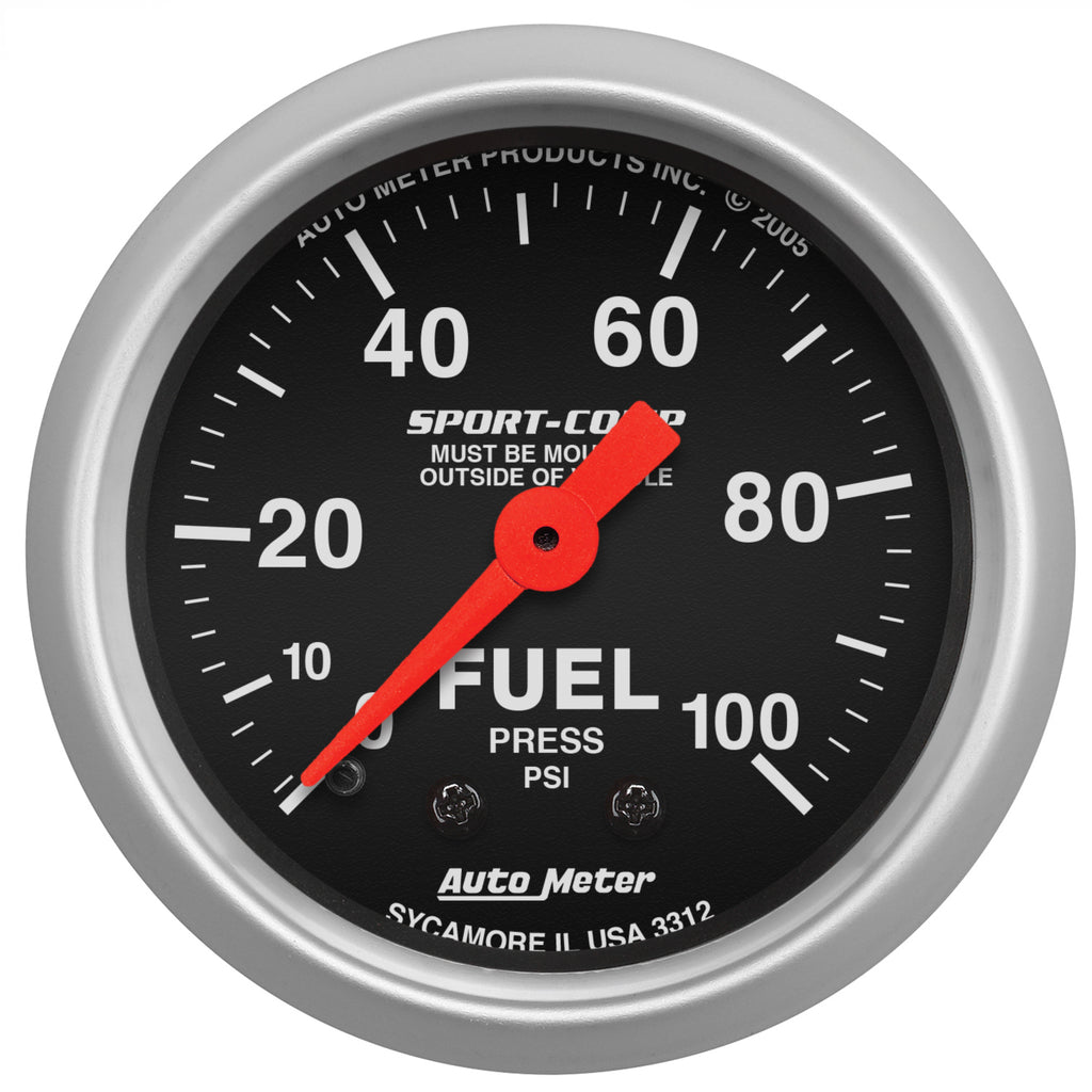 AutoMeter 3312 GAUGE, FUEL PRESSURE, 2 1/16", 100PSI, MECHANICAL, SPORT-COMP