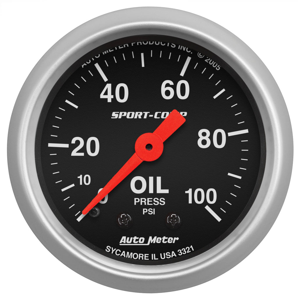 AutoMeter 3321 GAUGE, OIL PRESSURE, 2 1/16", 100PSI, MECHANICAL, SPORT-COMP
