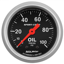 Load image into Gallery viewer, AutoMeter 3321 GAUGE, OIL PRESSURE, 2 1/16", 100PSI, MECHANICAL, SPORT-COMP